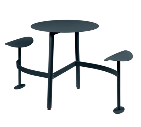 Storm grey Fermob BOLDER 2-seater outdoor modular table with integrated round seating and metal construction for garden use.