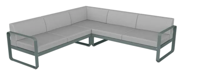 Load image into Gallery viewer, Storm grey Fermob Bellevie Composition 2 outdoor sofa set with plush grey cushions, perfect for stylish outdoor lounging.
