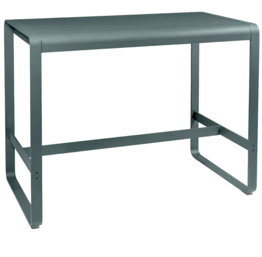 Fermob Bellevie high lounge table in storm grey, 140x80 cm, outdoor metal furniture with sleek modern design.