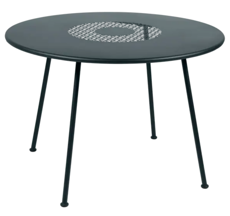 Load image into Gallery viewer, Storm grey Fermob LORETTE round garden table with 110 cm diameter, made of durable, fire-resistant metal.
