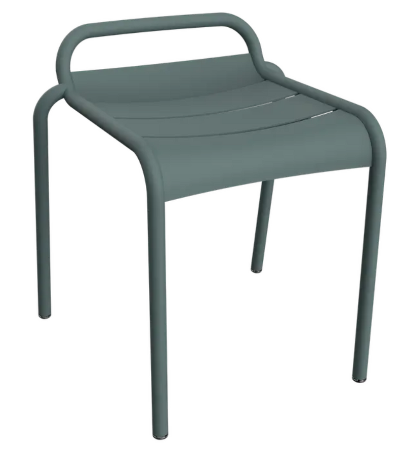 Load image into Gallery viewer, Storm grey Fermob Luxembourg outdoor dining stool with a sleek, modern design and sturdy metal construction.
