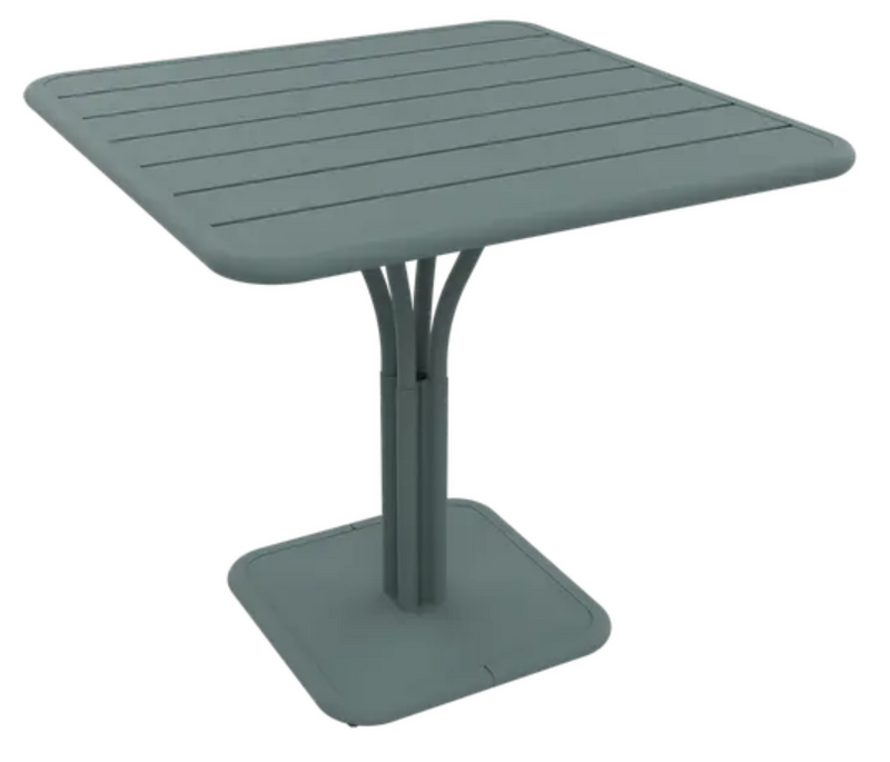 Load image into Gallery viewer, Luxembourg Fermob outdoor pedestal table in storm grey with 80x80 cm square tabletop, suitable for garden or patio use.
