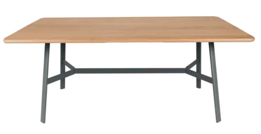 Storm Grey Fermob SO'O oak dining table, 180x90 cm, 6-seater, showcasing sturdy wood construction and modern design.