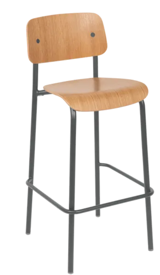Storm grey Studie Oak Bar Chair H75 by Custom Wood Designs, wooden high chair with sleek oak finish and modern design.