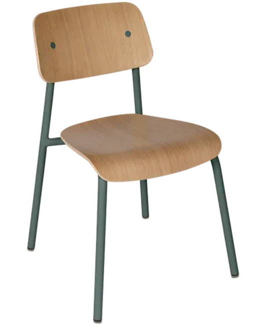 Storm grey Fermob Studie oak chair with a sleek design, suitable for office, restaurant, or home settings.