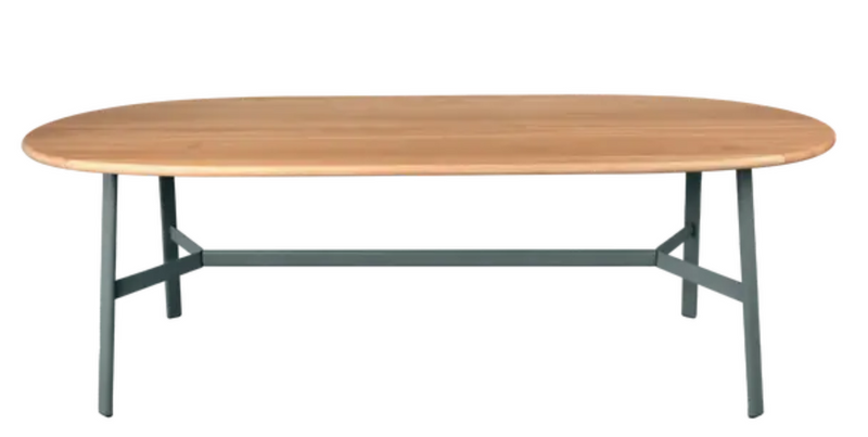 Load image into Gallery viewer, Storm grey Fermob SO'O Oval Oak Table, 220x95 cm, solid wood dining table with 8-seater capacity.
