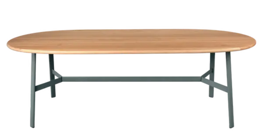 Storm grey Fermob SO'O Oval Oak Table, 220x95 cm, solid wood dining table with 8-seater capacity.