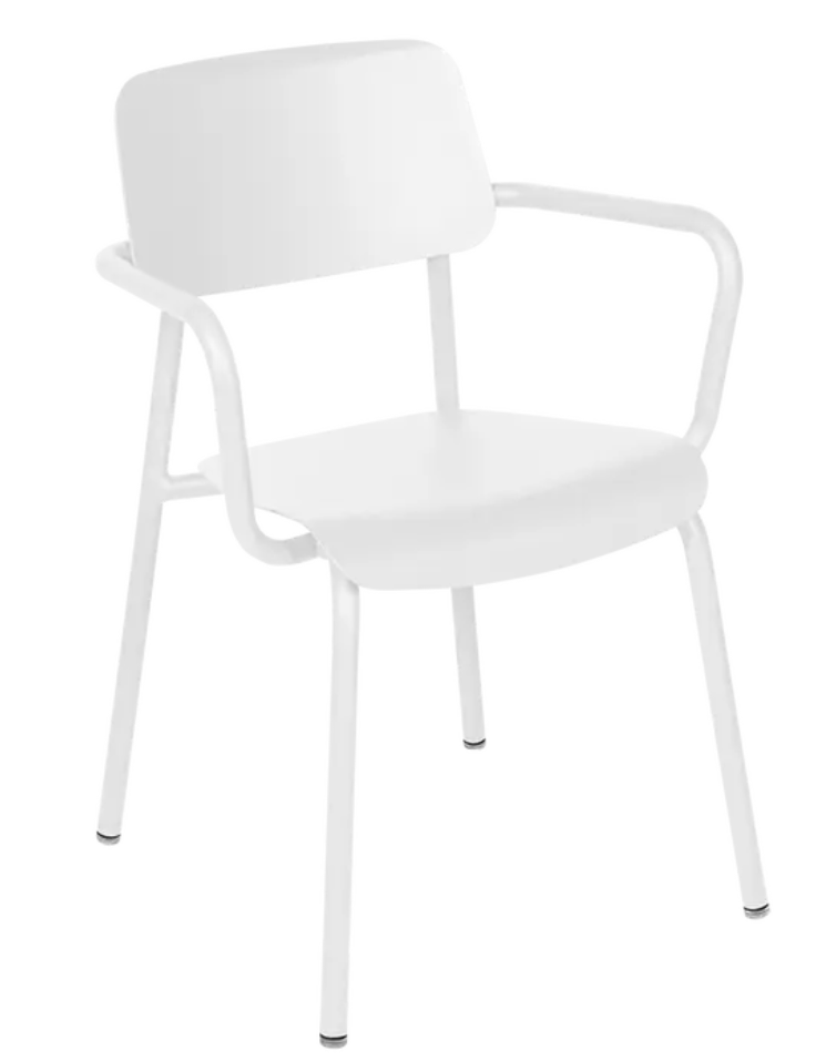 Load image into Gallery viewer, Fermob Studie armchair, a stylish stackable indoor dining and office chair with modern design and wooden legs.
