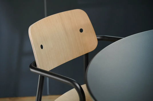 Fermob Studie Oak outdoor armchair with wooden armrests, modern design, suitable for patio or garden seating.