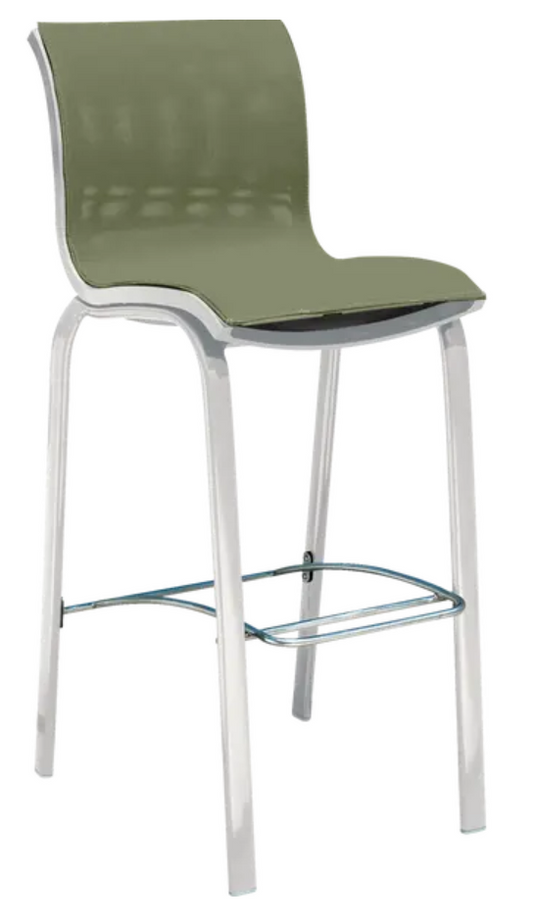 Fermob Summer High Bar Stool with a sleek, modern design, featuring a metal frame and wooden seat for outdoor seating.