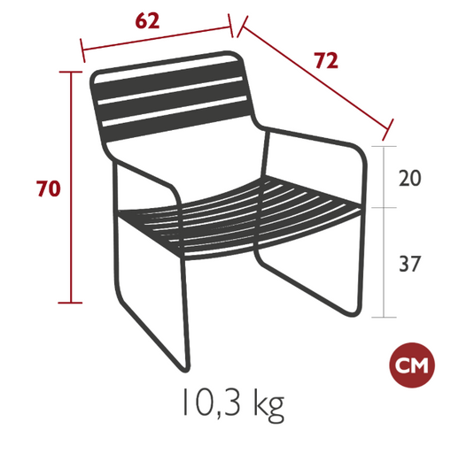 Fermob Surprising Teak Low Armchair, outdoor metal chair with teak accents, designed for stylish outdoor seating.