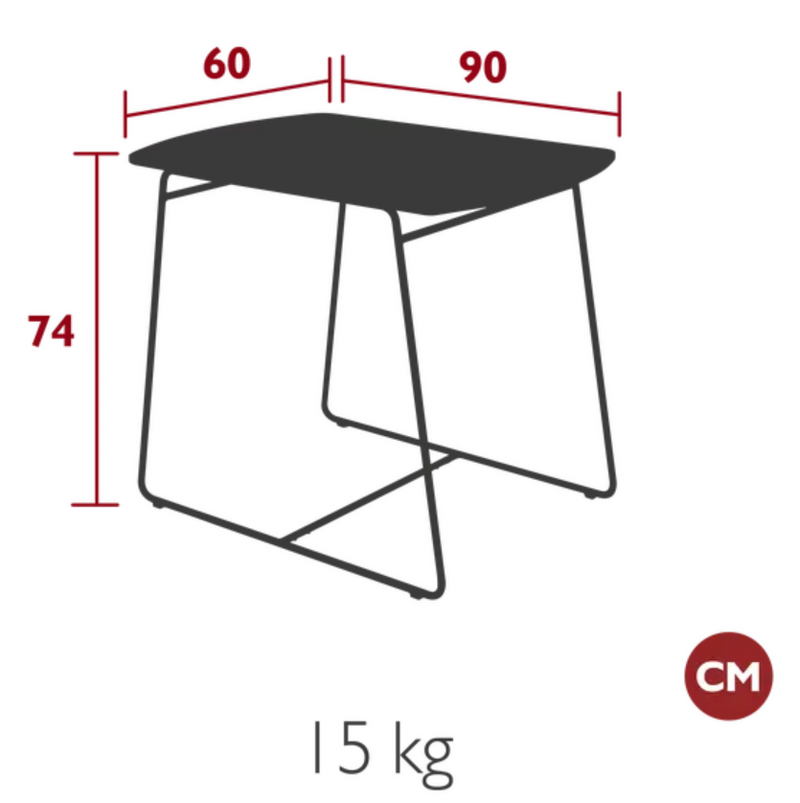 Load image into Gallery viewer, Fermob outdoor teak table measuring 90x60cm with a smooth, polished surface and sturdy wooden legs, suitable for patio dining.
