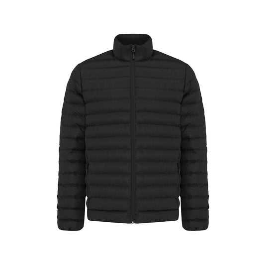 IQONIQ Maiko men's recycled polyester padded jacket, textile with a padded design, in a dark color, showcasing the jacket's front view.