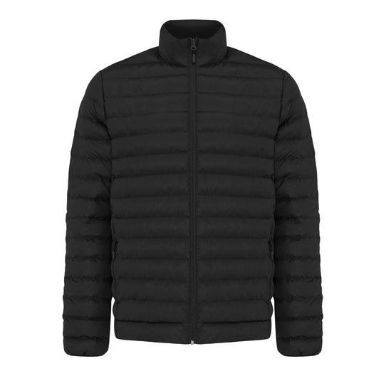 IQONIQ Maiko men's recycled polyester padded jacket displayed with hood, front zipper, and quilted design in textile fabric.