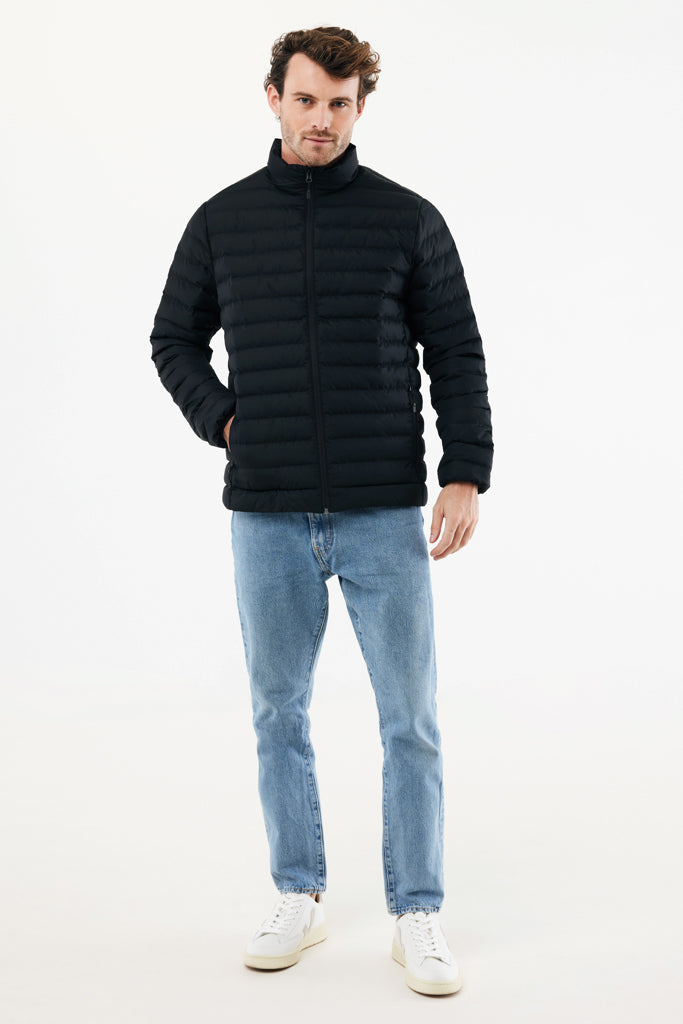 Load image into Gallery viewer, IQONIQ Maiko men's recycled polyester padded jacket with a front zipper and stand collar, in a sleek textile design.
