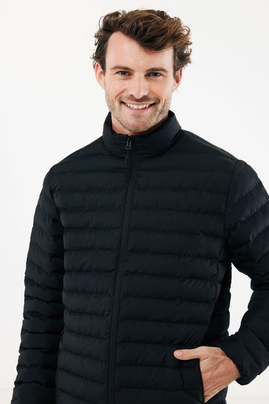 IQONIQ Maiko men's recycled polyester padded jacket showing front view with quilted design and high collar.