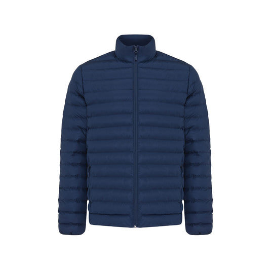 IQONIQ Maiko men's recycled polyester padded jacket in black, showing the front view with padded design and brand logo.
