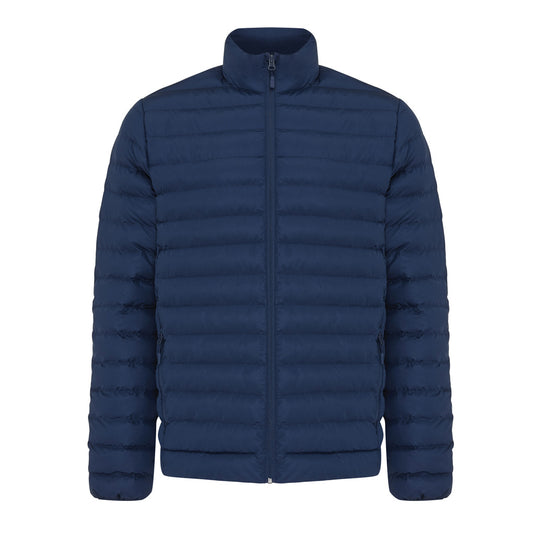 Men's IQONIQ Maiko recycled polyester padded jacket, textile with a hood, in a sleek design and neutral color.