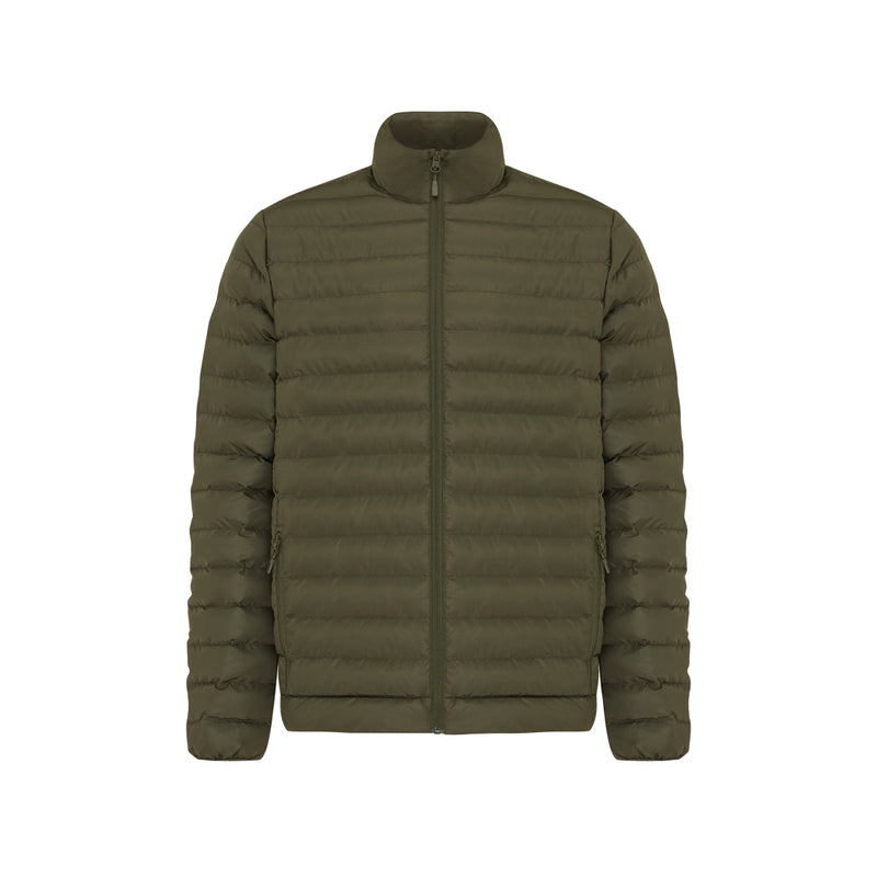 Load image into Gallery viewer, IQONIQ Maiko men's recycled polyester padded jacket hanging on a hanger, showcasing its quilted design and stylish fit.
