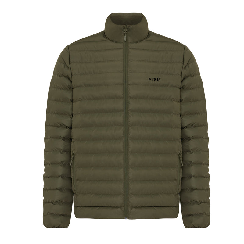 Load image into Gallery viewer, IQONIQ Maiko men's recycled polyester padded jacket showing a navy blue textile with quilted padding and a stand-up collar.
