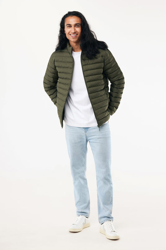 IQONIQ Maiko men's recycled polyester padded jacket showing front view with quilted design and high collar.