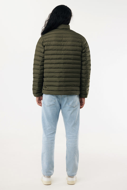 IQONIQ Maiko men's recycled polyester padded jacket showing front view with collar and zipper detail.