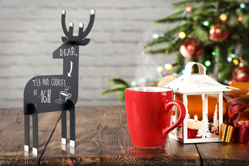 Load image into Gallery viewer, Securit Table Chalkboards - Silhouette 3D Christmas - Black 30,5x11x2cm - Pack of 10 - in use
