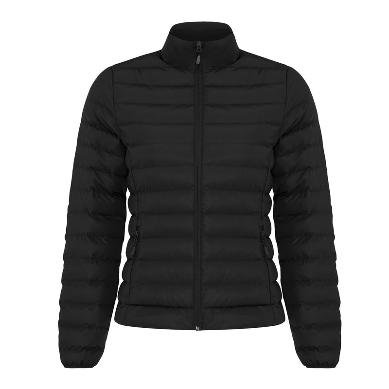Load image into Gallery viewer, Recycled polyester padded jacket for women by iqoniq, showcasing a stylish textile design with quilted padding.
