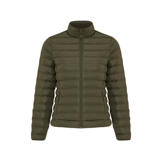 Maiko women recycled polyester padded jacket by iqoniq, showcasing the textile with a padded, insulated design in neutral tones.