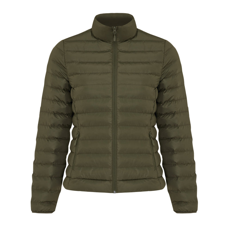 Load image into Gallery viewer, Maiko women's recycled polyester padded jacket in black with a hood, featuring quilted design and front zipper closure.
