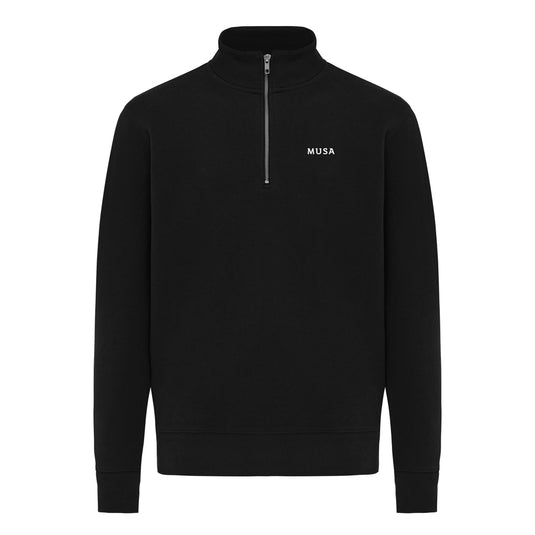 Iqoniq Elgon recycled cotton quarter zip sweater, close-up of the eco-friendly textile with a quarter zip detail.
