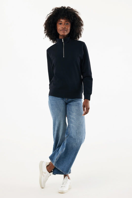 iqoniq Elgon recycled cotton quarter zip sweater, textile with a quarter zip design, shown in a natural, relaxed fit.