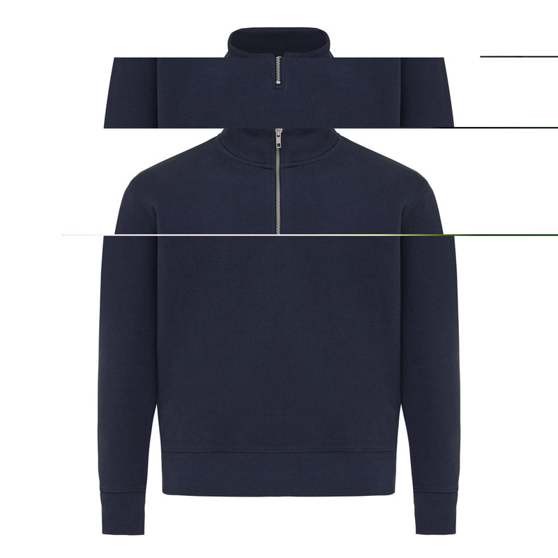 Load image into Gallery viewer, Iqoniq Elgon recycled cotton quarter zip sweater, close-up of the textured fabric and quarter zip detail.
