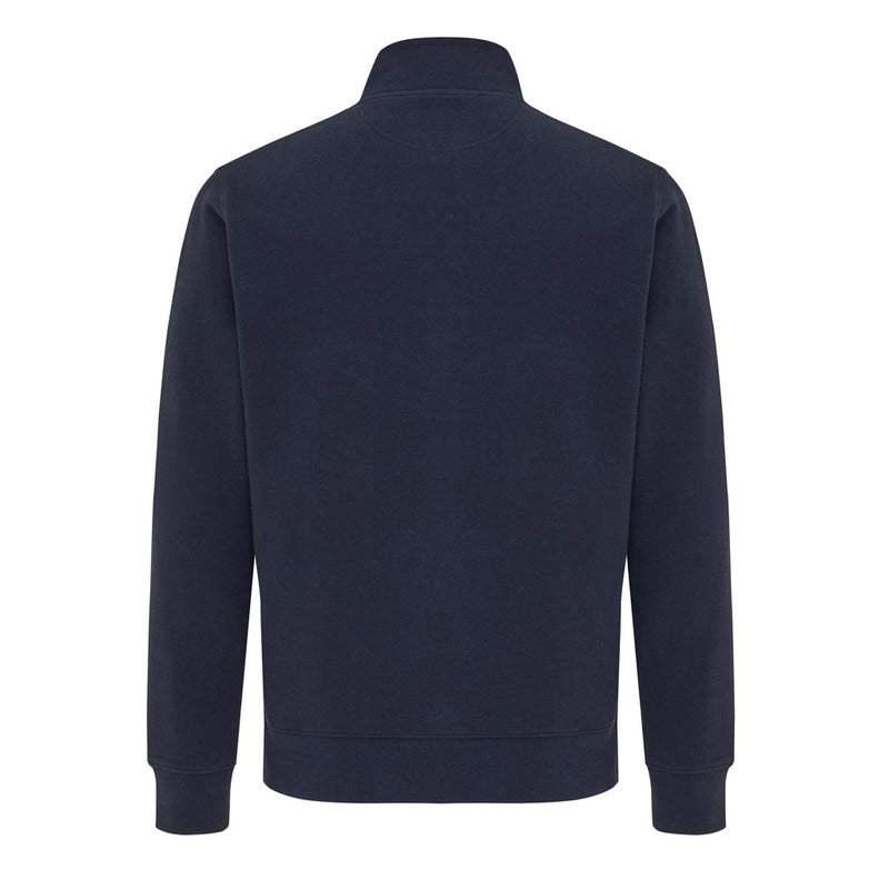Load image into Gallery viewer, Iqoniq Elgon recycled cotton quarter zip sweater, close-up of the textile showing soft fabric and quarter zipper detail.

