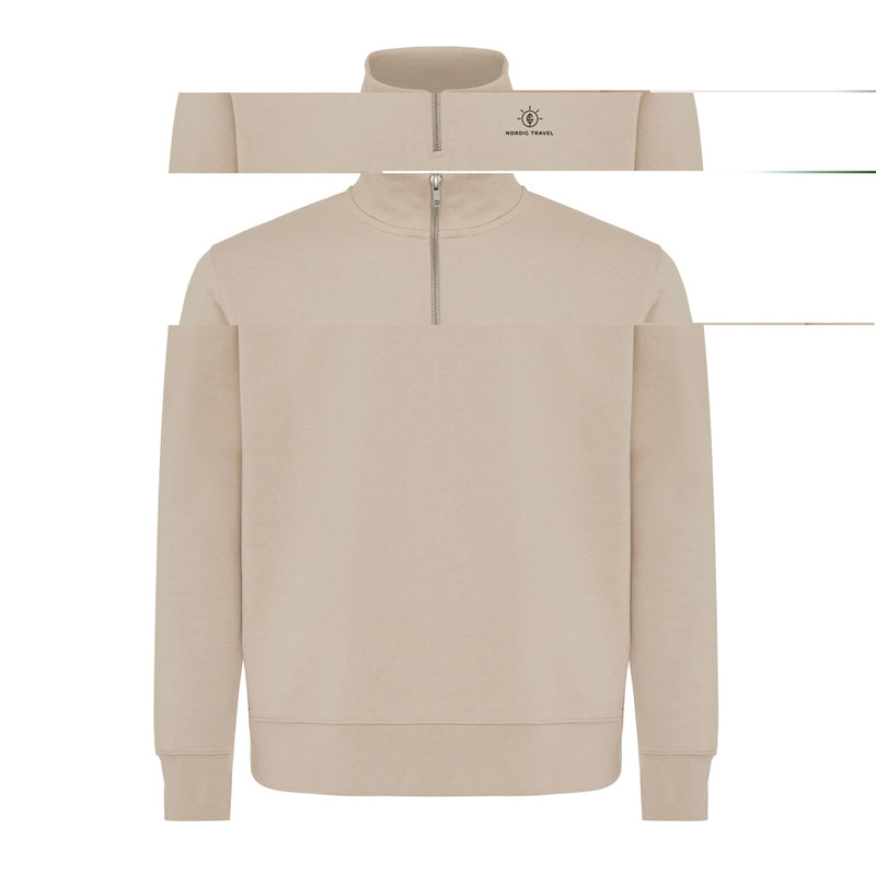 Load image into Gallery viewer, Iqoniq Elgon recycled cotton quarter zip sweater, close-up of the textile fabric and zipper detail.
