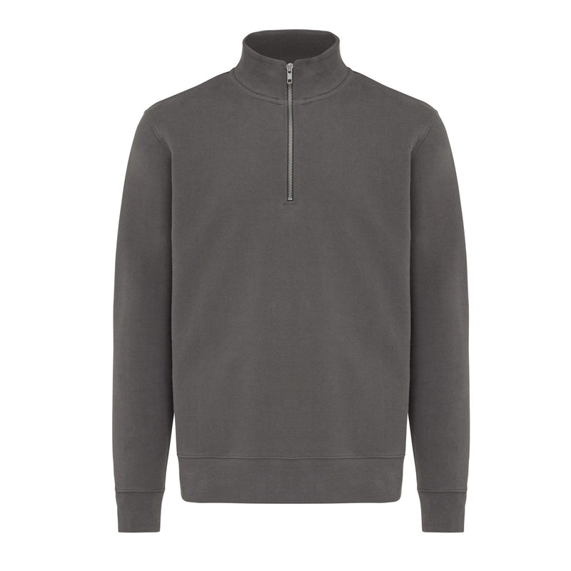 Load image into Gallery viewer, iqoniq Elgon recycled cotton quarter zip sweater, textile with a zip-up collar, shown flat on a neutral background.
