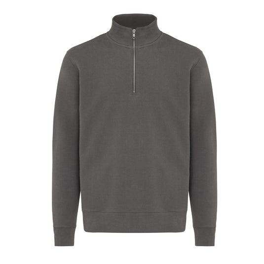 iqoniq Elgon recycled cotton quarter zip sweater, textile with a zip-up collar, shown flat on a neutral background.