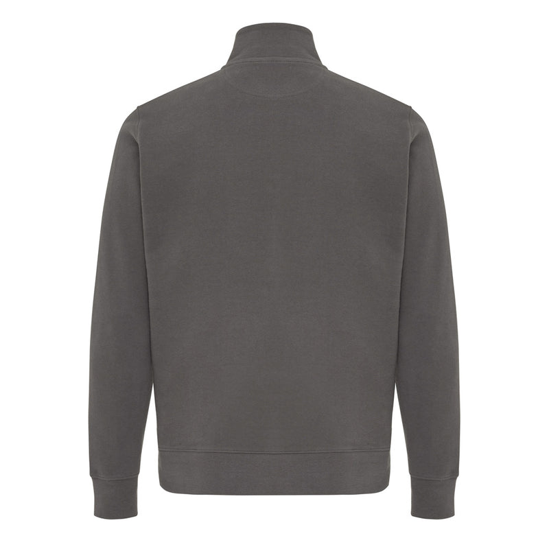 Load image into Gallery viewer, Iqoniq Elgon recycled cotton quarter zip sweater, close-up of the textile with quarter zip detail and soft fabric texture.
