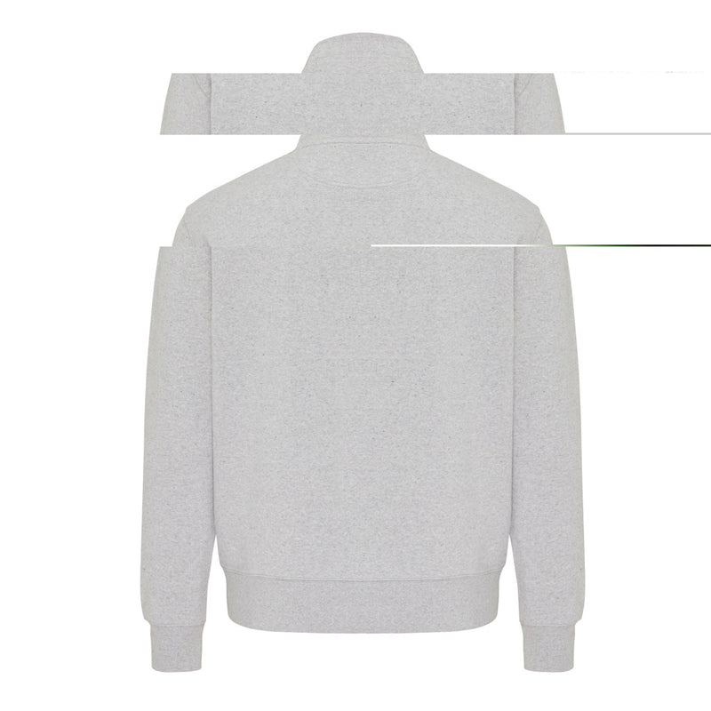 Load image into Gallery viewer, Iqoniq Elgon recycled cotton quarter zip sweater, close-up showing the textured fabric and quarter-length zipper detail.
