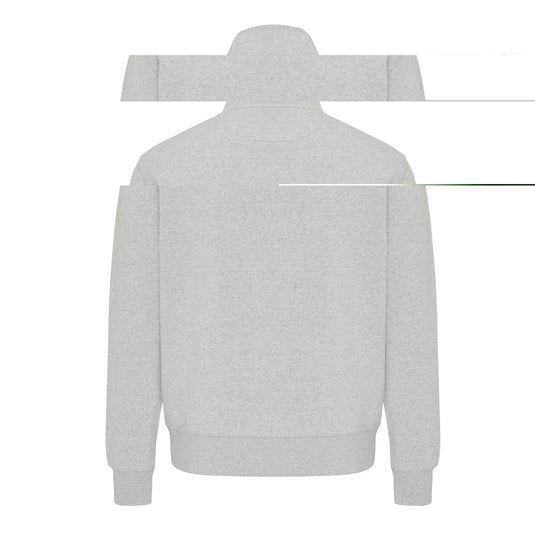Iqoniq Elgon recycled cotton quarter zip sweater, close-up showing the textured fabric and quarter-length zipper detail.