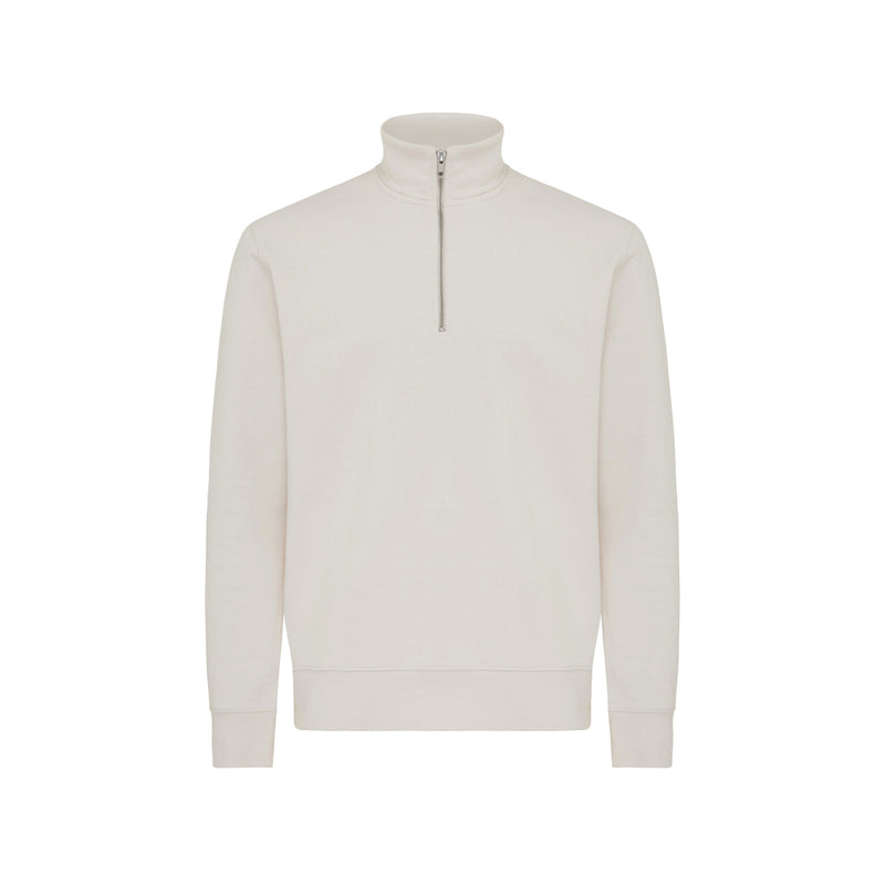 Load image into Gallery viewer, Iqoniq Elgon recycled cotton quarter zip sweater, textile with a close-up view of the fabric and zipper detail.
