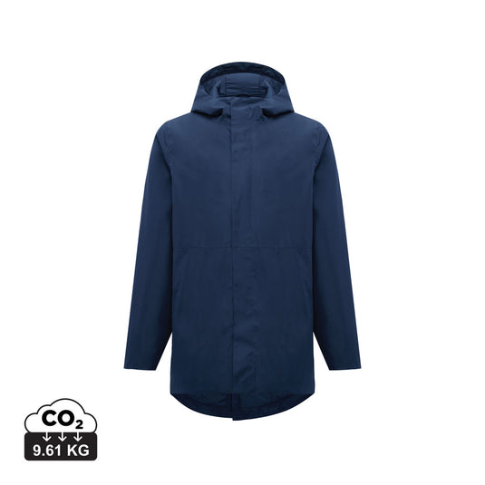 Iqoniq Thelon recycled polyester parka in XS size, showing the textile fabric with a hood and front zipper.