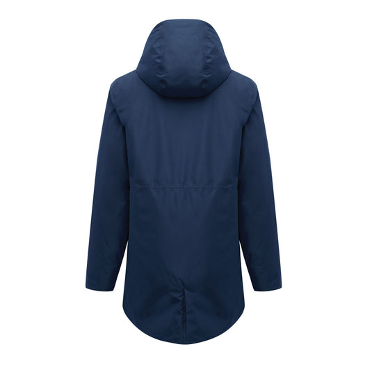 Recycled polyester Thelon iqoniq parka in textile with hood and front zipper, showcasing sustainable outerwear design.