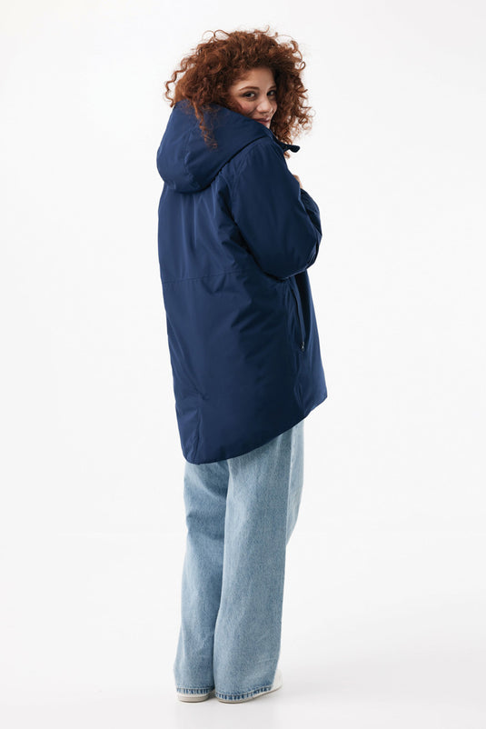 Iqoniq Thelon recycled polyester parka in textile, shown with a hood and front zipper, designed for warmth and eco-friendly style.