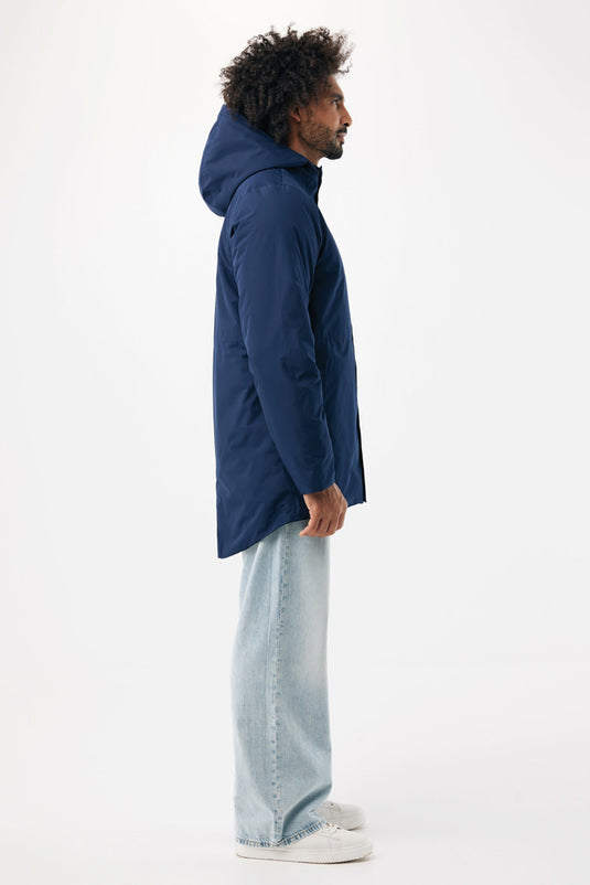 IQONIQ Thelon recycled polyester parka textile with hood, featuring a sleek design and eco-friendly materials.