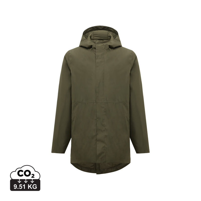 Load image into Gallery viewer, Thelon recycled polyester parka by iqoniq in XXS size, lightweight textile with a hood, shown in a front view.
