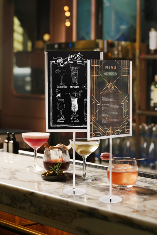 Securit Posterframes - U-Shaped A4 Metal Poster Frame and Chalkboard - Stainless Steel 21x54x8,5cm - Pack of 10 - in use