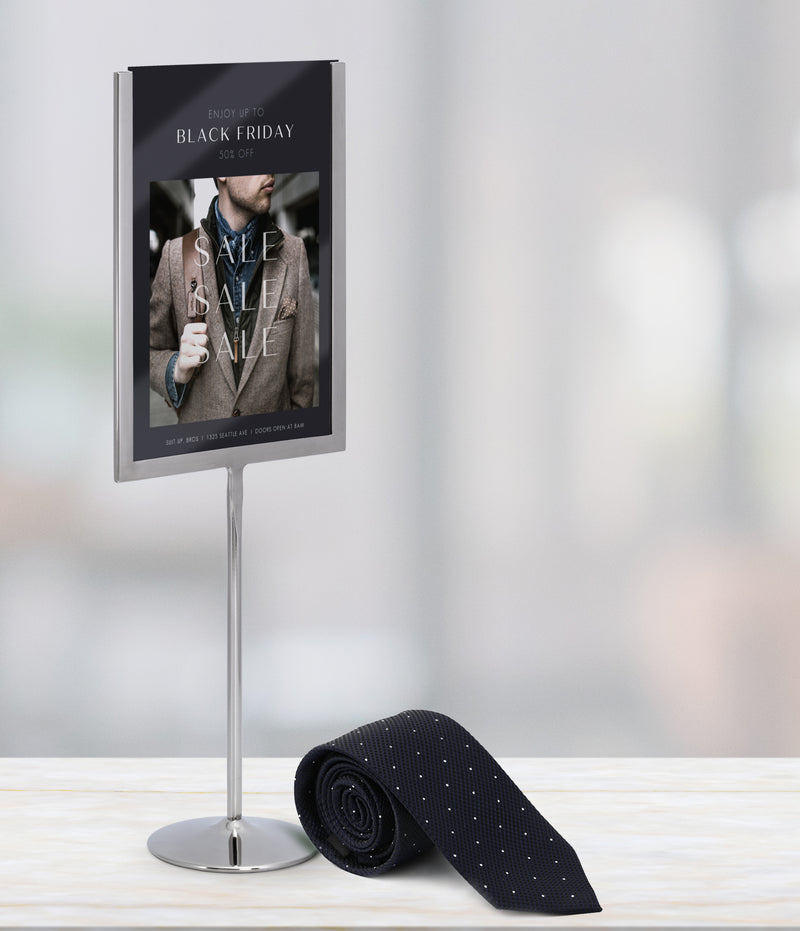 Load image into Gallery viewer, Securit Posterframes - U-Shaped A5 Metal Poster Frame and Chalkboard - Stainless Steel 15x41x8,5cm - Pack of 10 – in use
