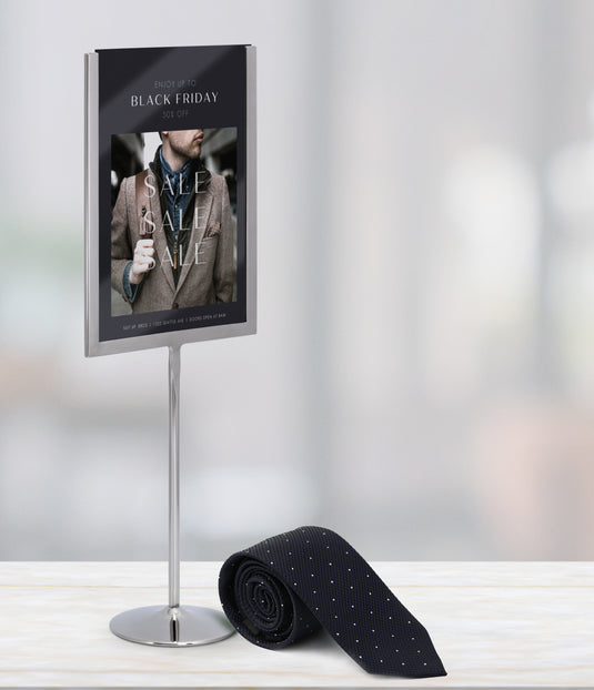 Securit Posterframes - U-Shaped A5 Metal Poster Frame and Chalkboard - Stainless Steel 15x41x8,5cm - Pack of 10 – in use