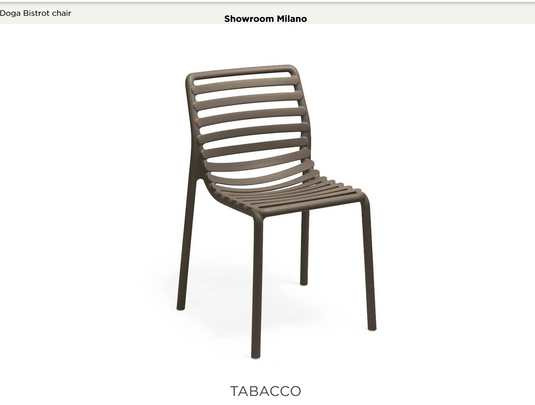 Nardi Doga Bistrot outdoor chair in tobacco color with a woven plastic seat and metal frame, suitable for patio or garden use.